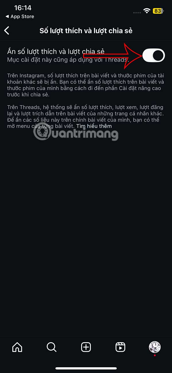 Bật ẩn lượt thích Instagram