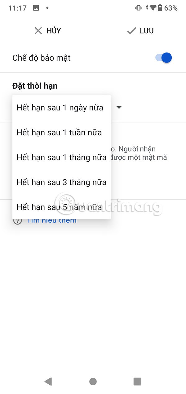 Chỉnh thời gian tồn tại email