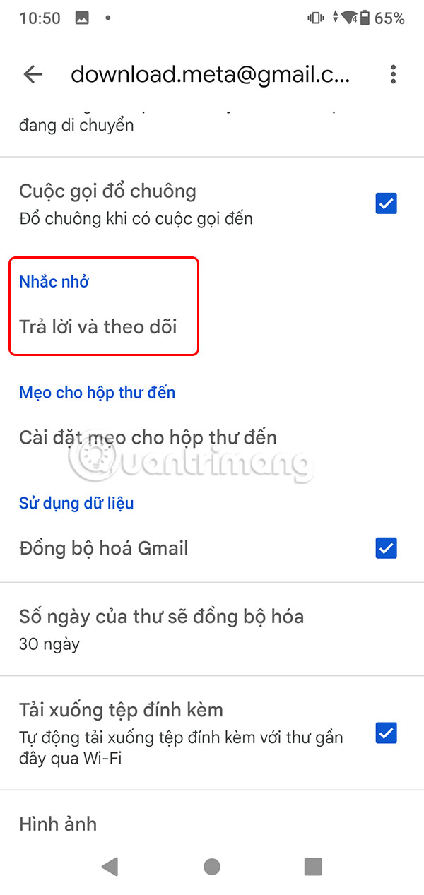 Nhắc nhở trên Gmail