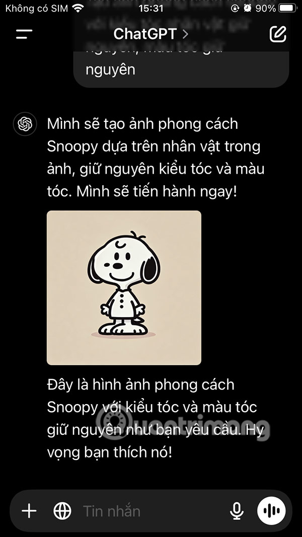 Tạo ảnh Snoopy trên ChatGPT