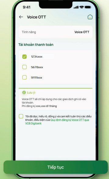 Tài khoản đăng ký báo số dư qua giọng nói Vietcombank