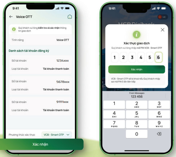 Xác nhận đăng ký báo số dư qua giọng nói Vietcombank