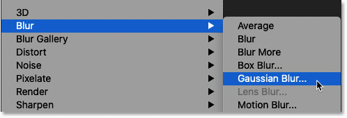 Chọn bộ lọc Gaussian Blur trong Photoshop.