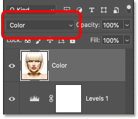 Thay đổi blend mode của layer thành Color.