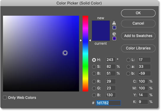 Chọn màu xanh lam từ Color Picker.