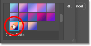 Chọn một gradient từ trình chọn Gradient của Photoshop