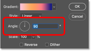 Tùy chọn Angle cho gradient trong Photoshop