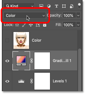 Thay đổi blend mode của fill layer Gradient thành Color.