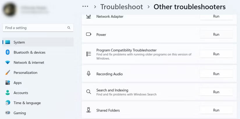 Trang trình khắc phục sự cố khác trên Windows 11