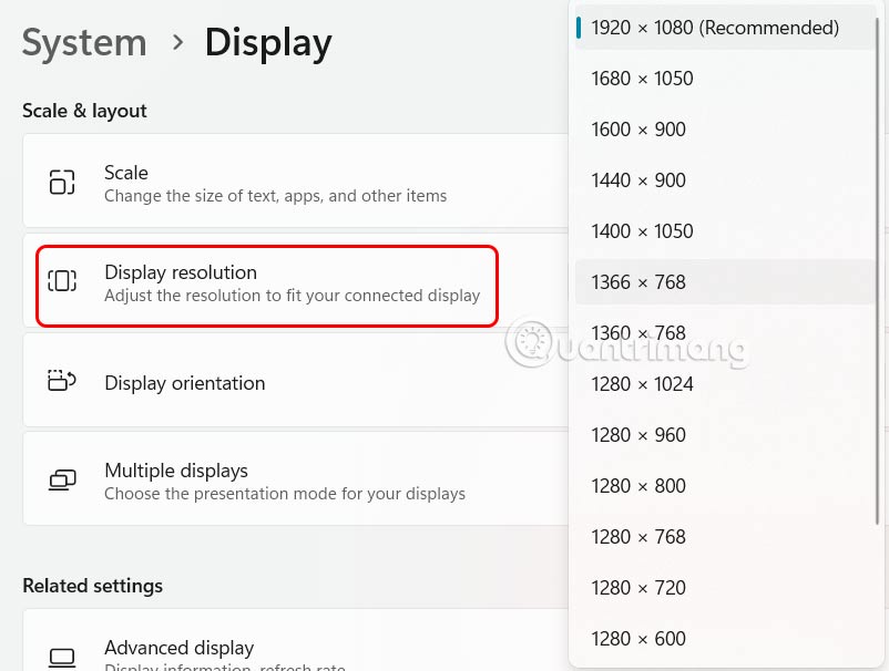 Chỉnh độ phân giải màn hình Windows 11