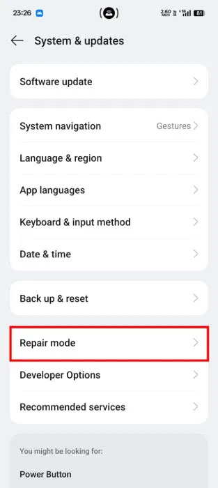 Chọn Repair Mode trong Android