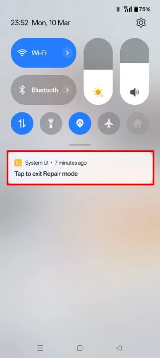 Thoát Repair Mode trong ngăn thông báo
