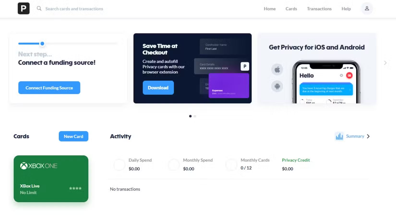 Thiết lập thẻ dùng một lần trên Privacy.com