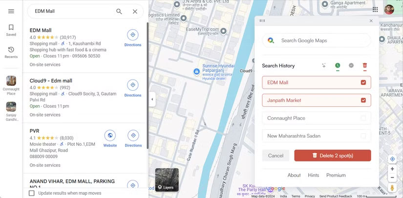 Xóa điểm khỏi lịch sử tìm kiếm trong Maps Express