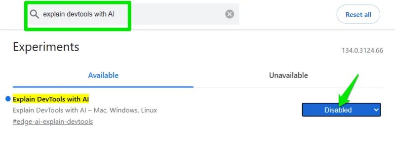 Flag Edge để tắt AI trong DevTools