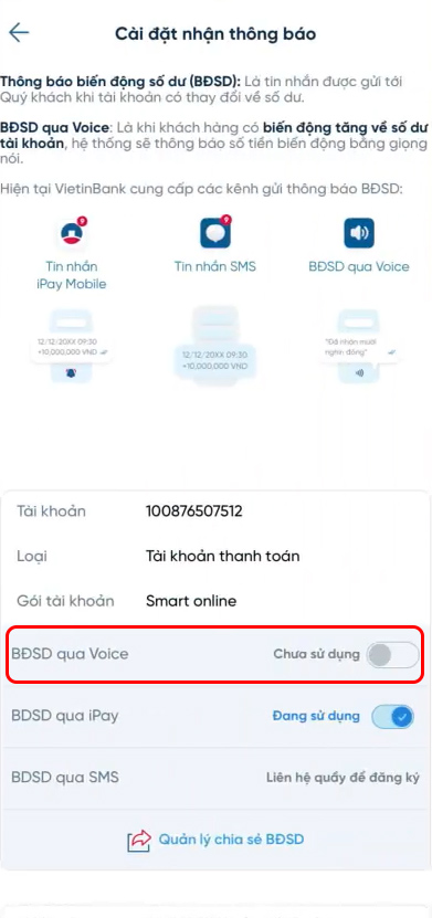 BĐSD qua Voice trên VietinBank iPay