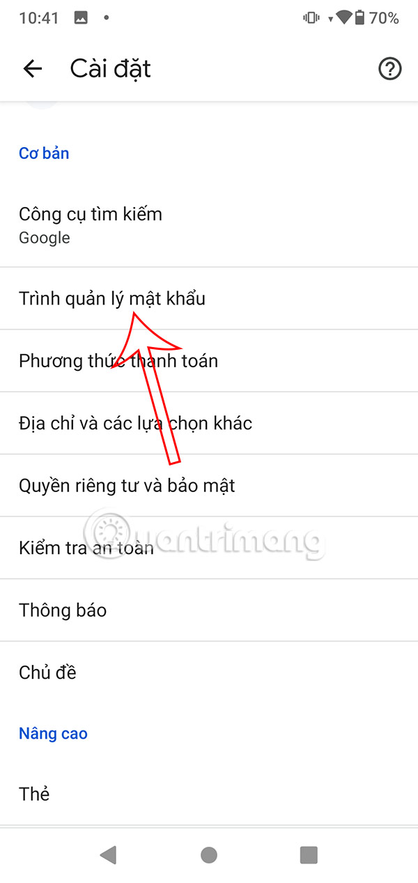 Trình quản lý mật khẩu lưu trên Chrome