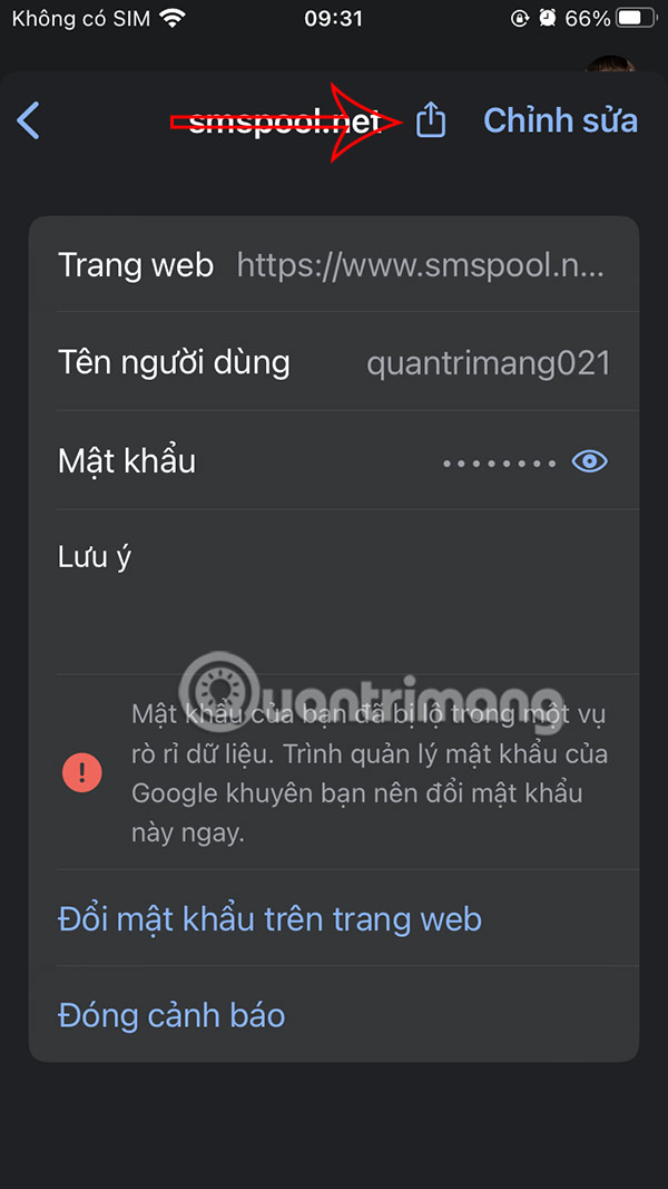 Chia sẻ mật khẩu lưu trên Chrome iPhone