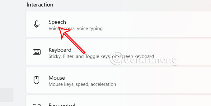 Chọn Speech Windows 11 