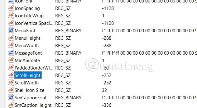 Tìm giá trị ScrollHeight trong Registry Editor