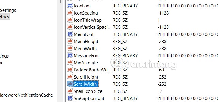 Chỉnh bề ngang thanh cuộn Windows 11 trong Registry Editor