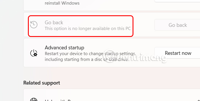 Quay lại bản update trên Windows 11