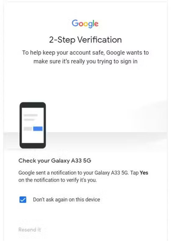 Yêu cầu đăng nhập xác thực hai yếu tố của Gmail