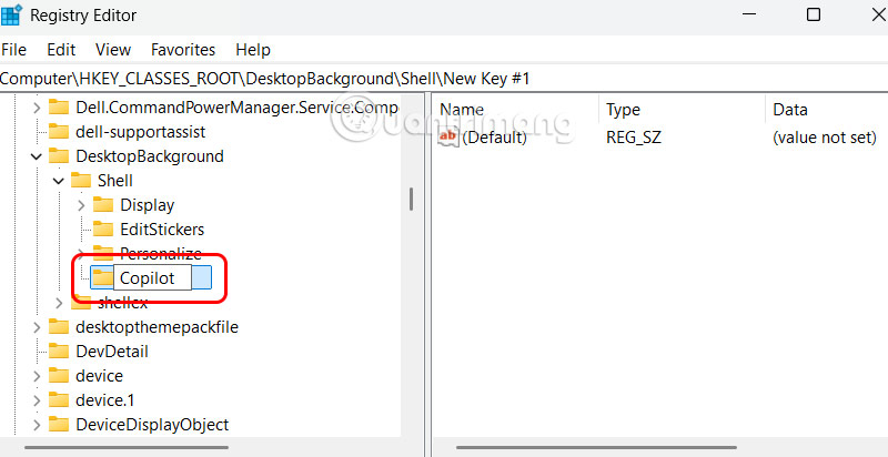 Đặt tên key trong Registry Editor