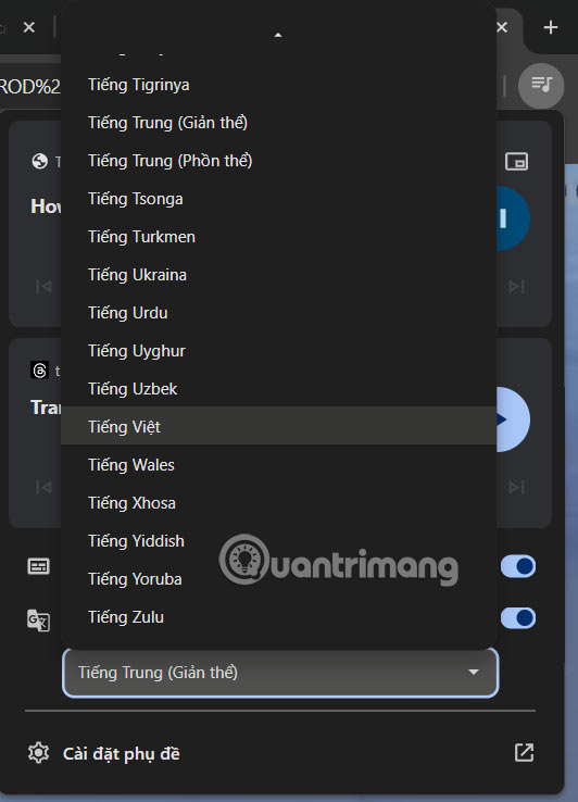 Chọn ngôn ngữ dịch phụ đề trực tiếp trên Chrome