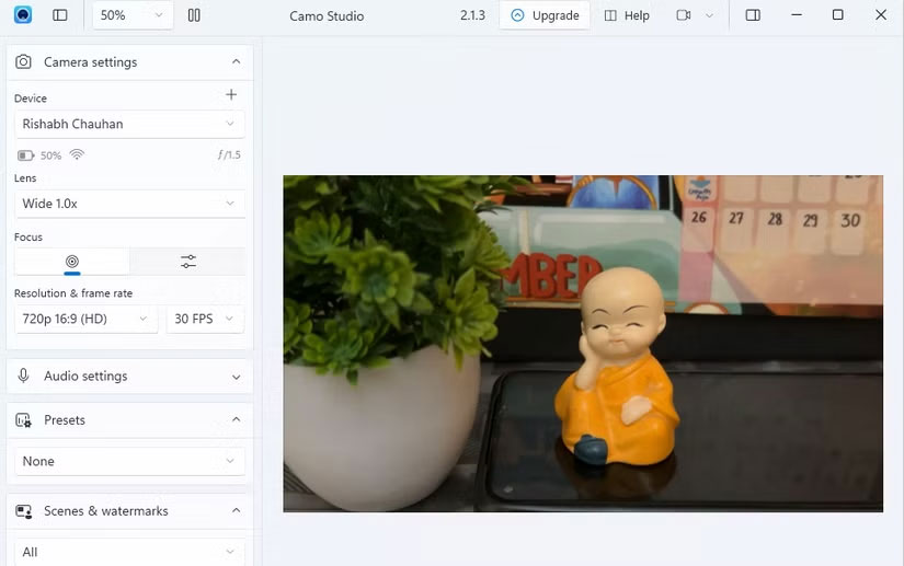 Giao diện video trực tiếp Camo Studio