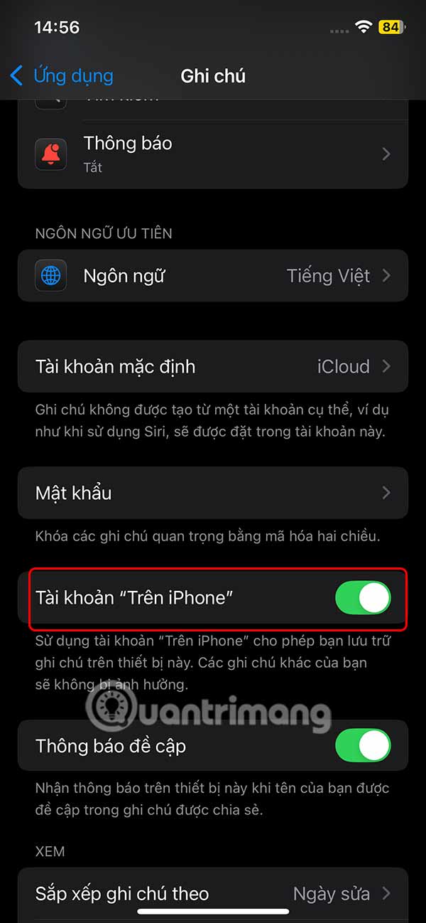 Bật Tài khoản trên iPhone