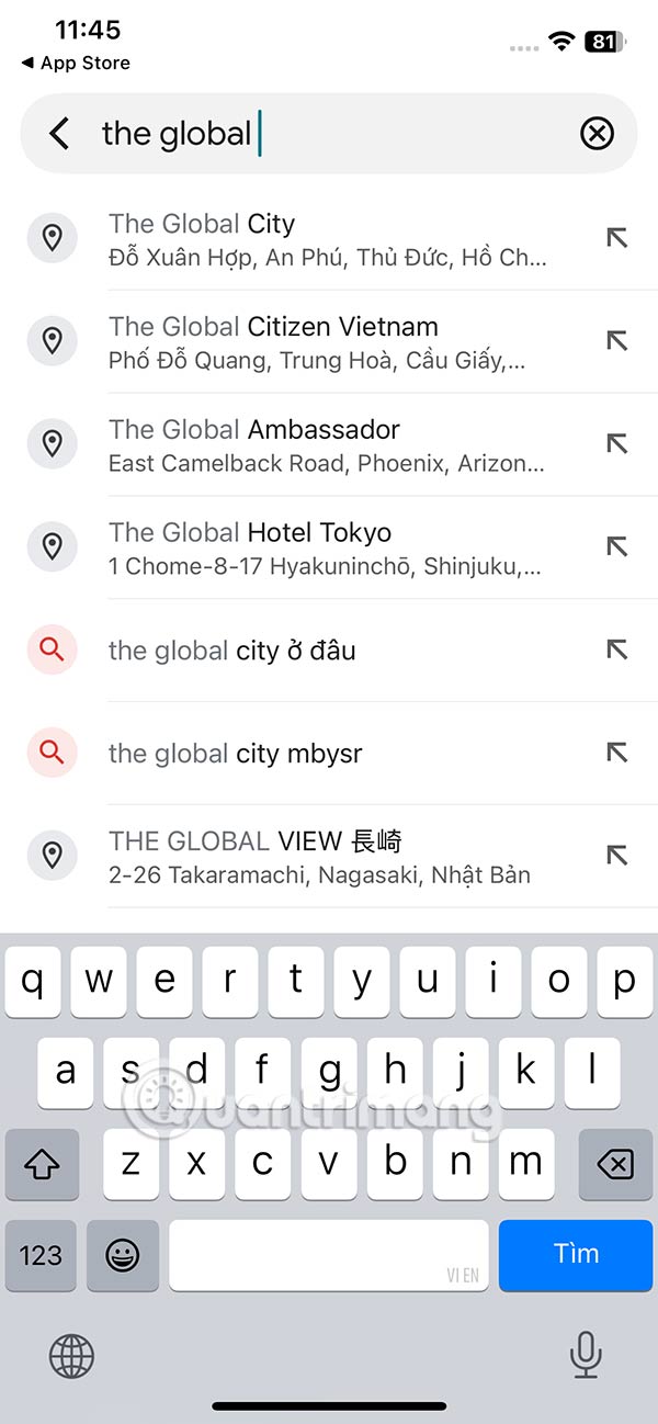 Tìm kiếm vị trí trên Google Maps