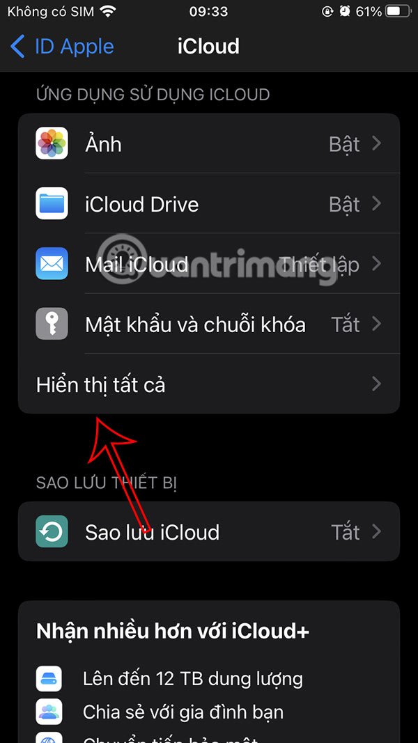 Hiển thị ứng dụng đồng bộ iCloud
