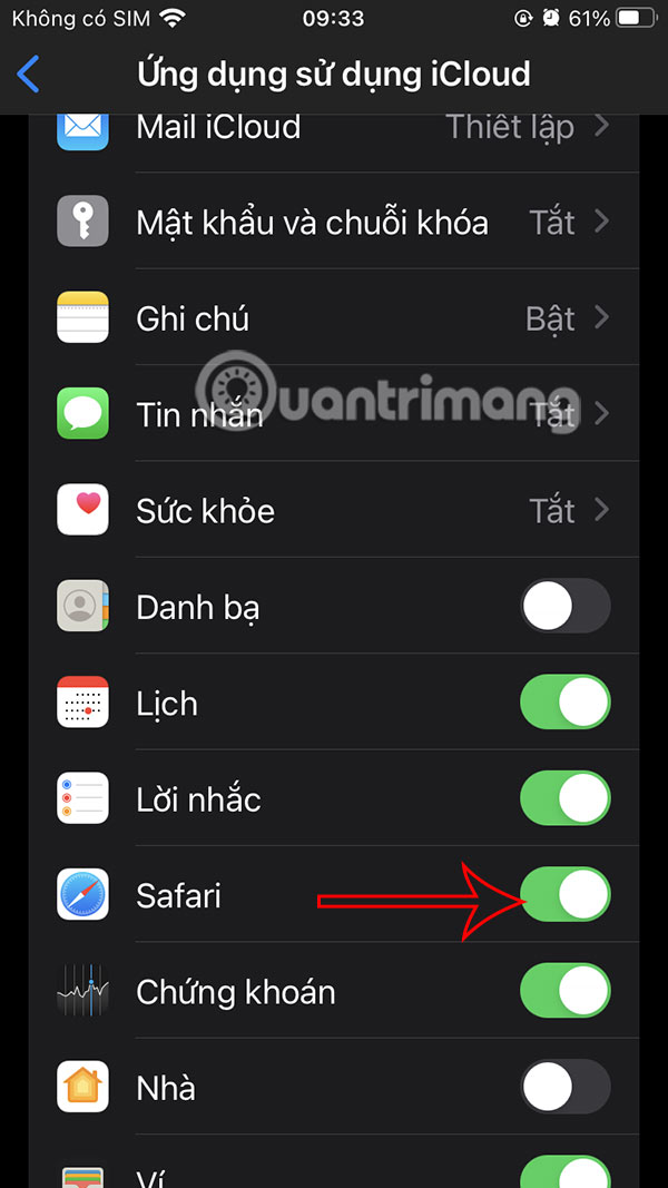 Tắt đồng bộ Safari