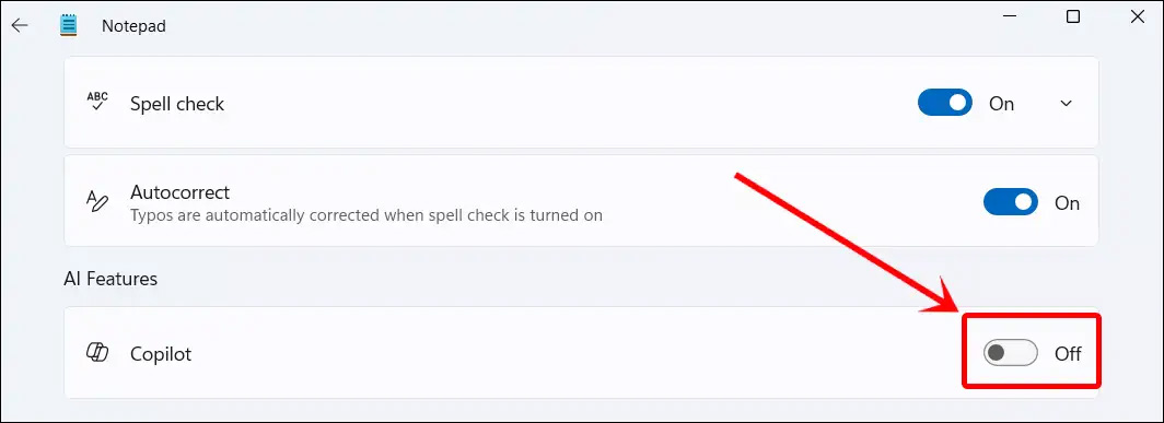 Tắt Copilot trong Notepad Windows 11