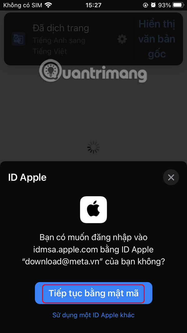 Đăng nhập bằng mã iPhone