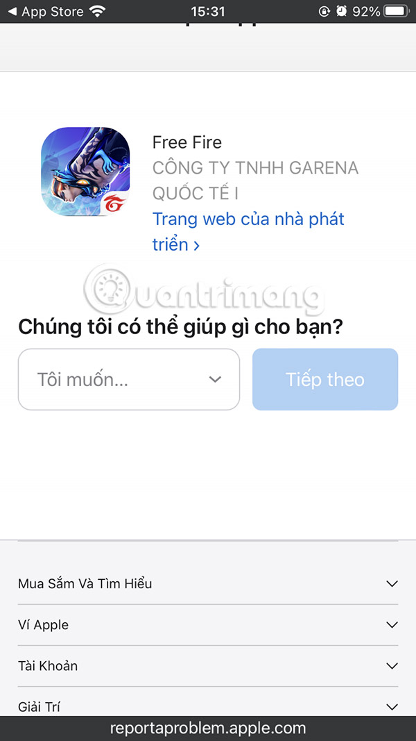 Giao diện báo cáo sự cố
