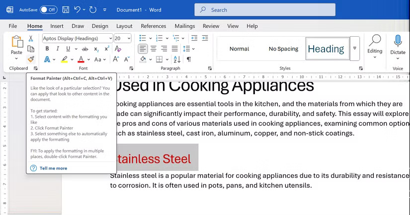 Microsoft Word Format Painter