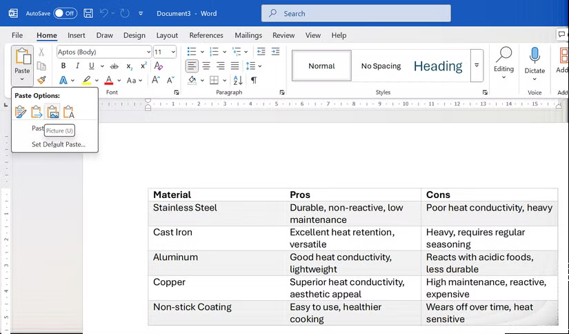 Dán văn bản dưới dạng hình ảnh trong Microsoft Word