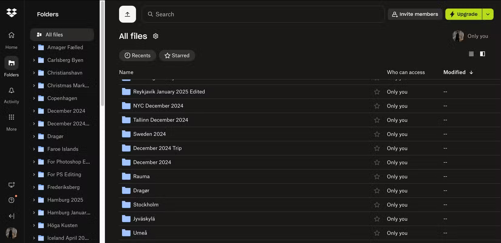 Thư mục trong ứng dụng Dropbox