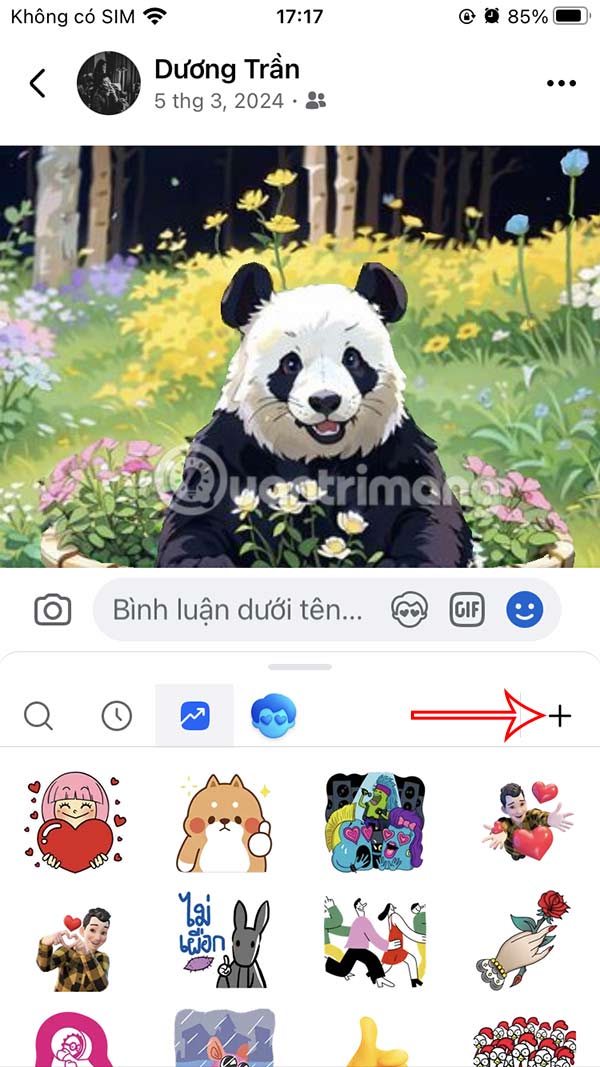 Truy cập kho sticker Facebook 