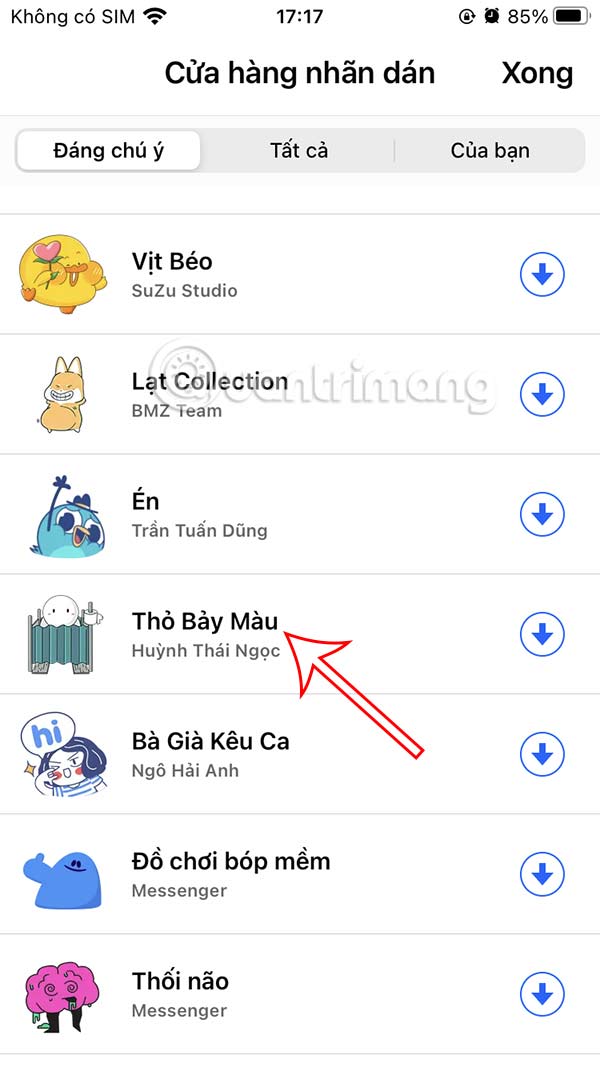 Tải sticker Thỏ 7 màu cho Facebook