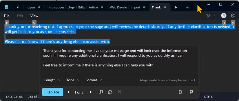 Notepad ở Dark Mode mở trên Windows 11