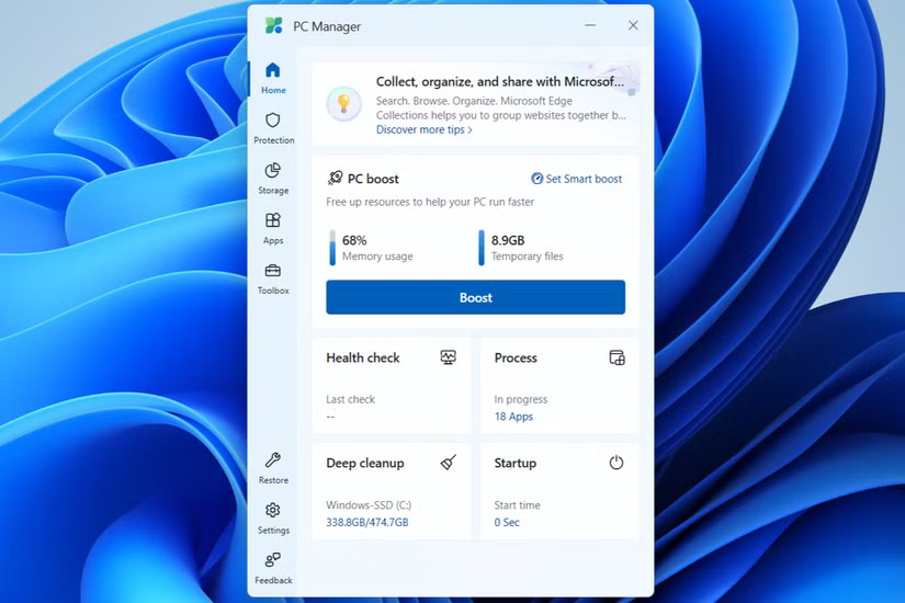 Ứng dụng PC Manager hiển thị tùy chọn Boost