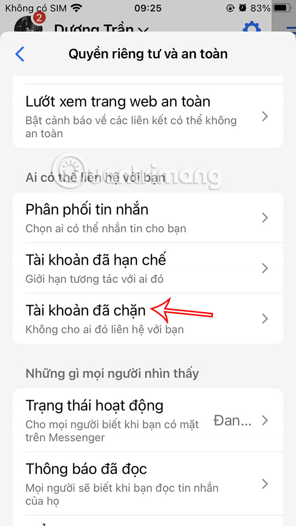 Tài khoản Messenger bị chặn