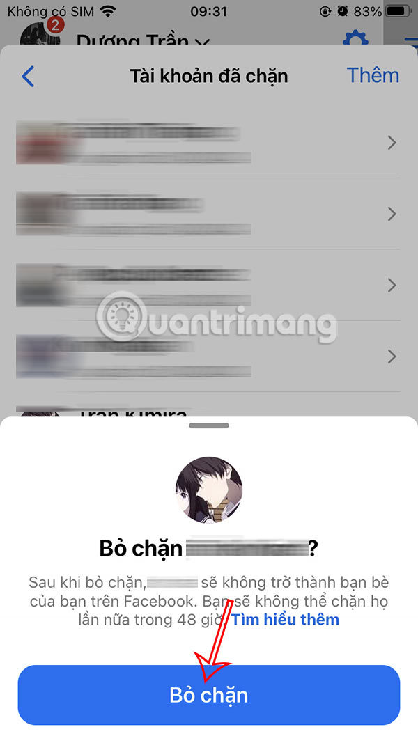 Bỏ chặn Messenger