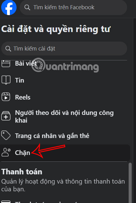Chặn trên Facebook