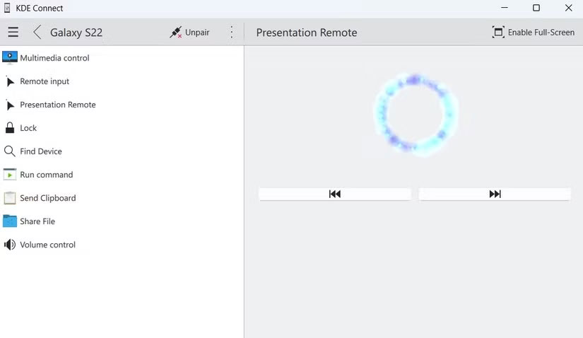 Ứng dụng KDE Connect trên Windows hiển thị chế độ thuyết trình