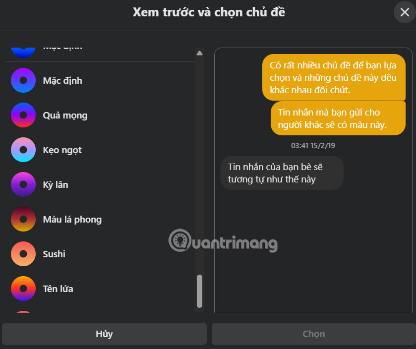 Chọn đổi màu Messenger trên máy tính