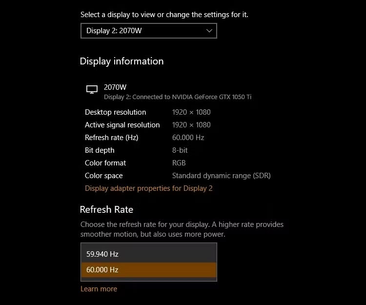 Thay đổi tốc độ refresh trên Windows 10